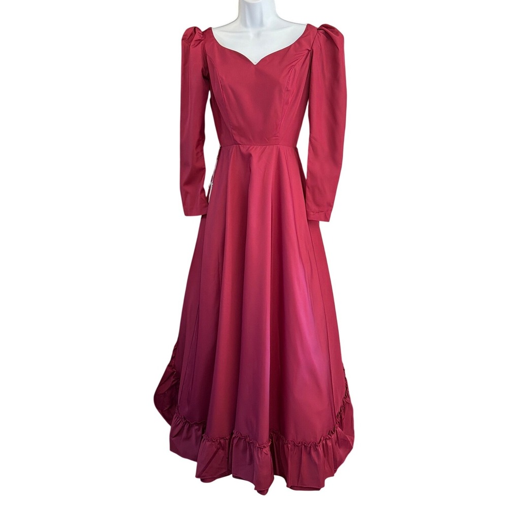Vintage 80's ILGWU Magenta Maxi Dress Regencycore Victorian Prom Gown Gothic